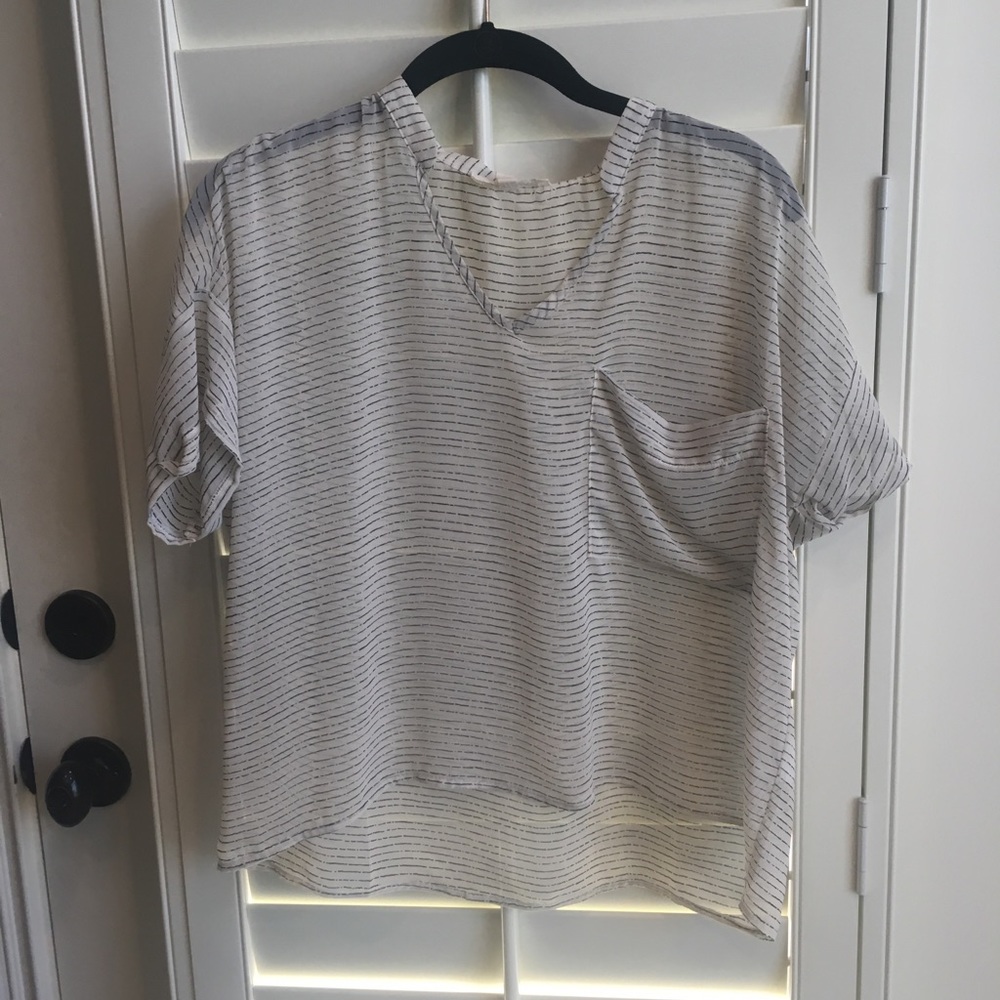 Lush XS sheer white and black stripe blouse